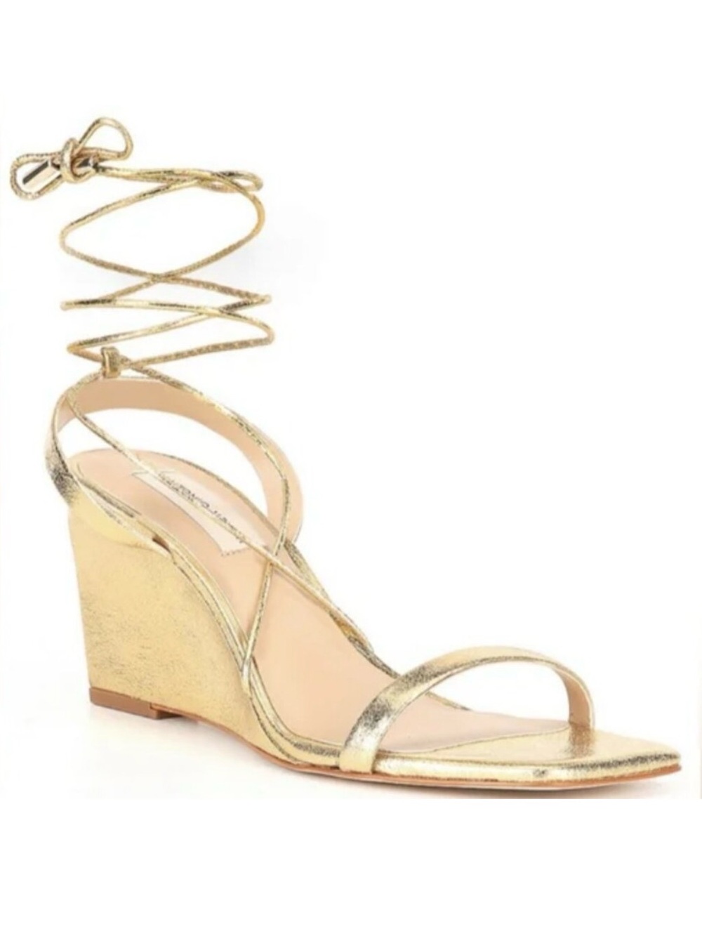 ANTONIO MELANI Gold Metallic Lace-Up Wedge Sandal